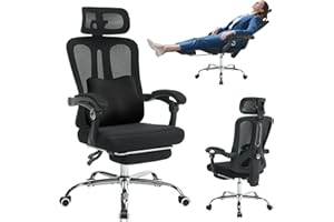 High Back Ergonomic Office Chair with Mesh Back, Retractable Footrest, Adjustable Headrest & Lumbar Support – Wide Computer D