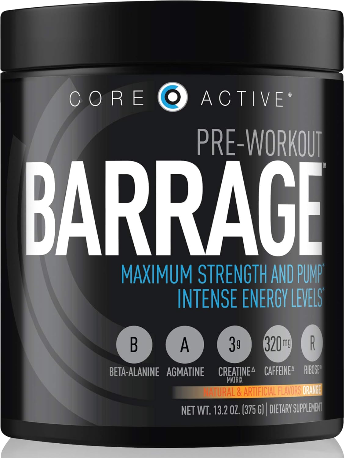 Core Active Barrage Pre Workout - Pre-Workout for Men and Women with Creatine, Beta-Alanine, Agmatine Sulfate, and Caffeine - Pump Up Your Workout with Intense Energy and Focus - Orange (30 Servings): Health & Personal Care