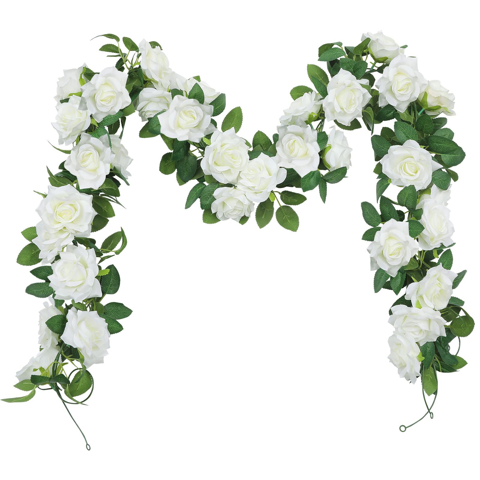 SHACOS 3pcs Artficial Flower Garland 3 Strand Fake Rose Garland Artficial Flowers Hanging Rose Vine for Wedding Garden Party Home, White