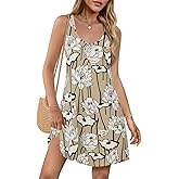 Wenrine Womens Summer Dresses Casual Floral V Neck Sleeveless Loose Boho Beach Tank Dress Sundress with Pockets