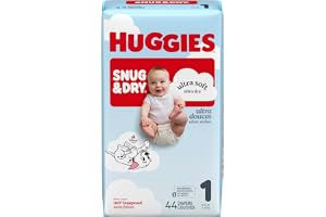 Huggies Snug & Dry Diapers Size 1, 44 Count | Ultra Soft and Ultra Dry, Day & Night Protection, GentleAbsorb Liner, Wetness I