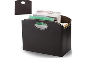 WRINGKIT PU Leather Magazine File Holder, Foldable Magazine Basket with Handles, Stable Magazines Rack Floor, Document File F