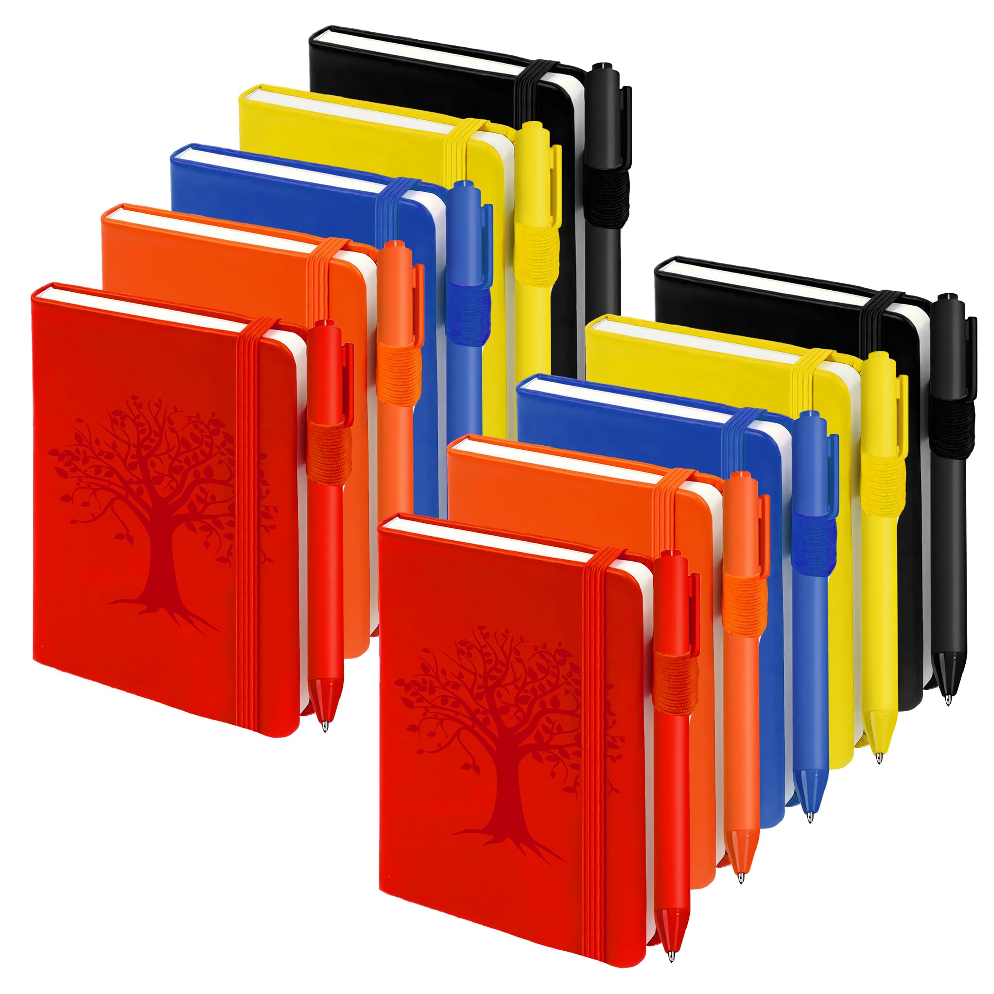 Photo 1 of 10 Pack A6 Small Notebook with Pen Pocket Notebook Mini Leather Hardcover Journal 100 Pages 5 Colors Mini Note Pads Bulk for Office Work, School College, Travel