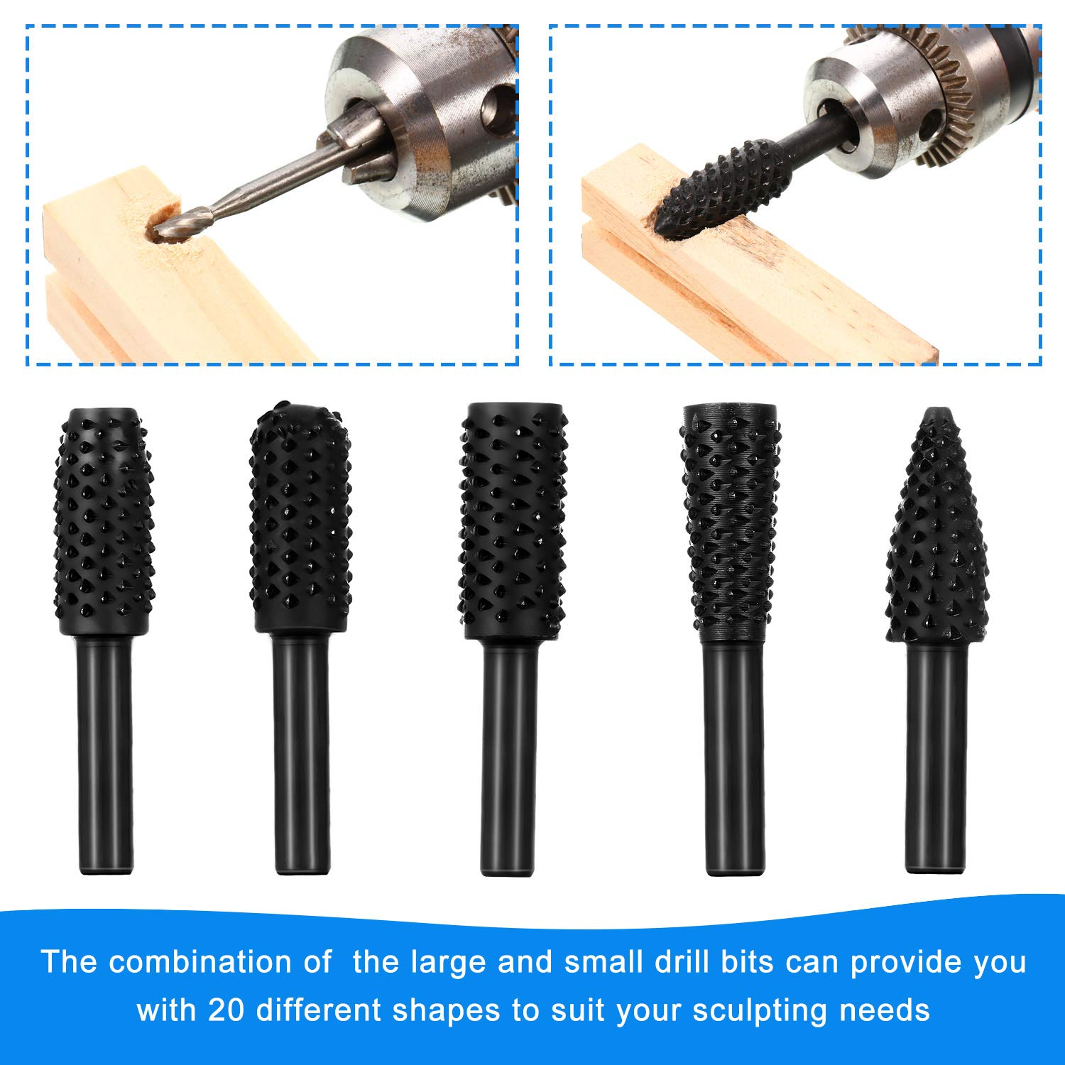 10 Pieces Router Bits Woodworking File Rasp Drill Bit with 1/8 Inch Shank and 10 Pieces Router