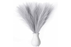 EVODIS Faux Pampas Grass, 18"/45cm Artificial Pampas Grass Fluffy 6 Stem pompous Grass Flower Arrangement for Boho Home Wedding Decoration(Grey)