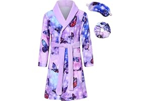 Funnycokid Girls Robe with Matching Sleep Mask Scrunchie for Kids 6-13 Years