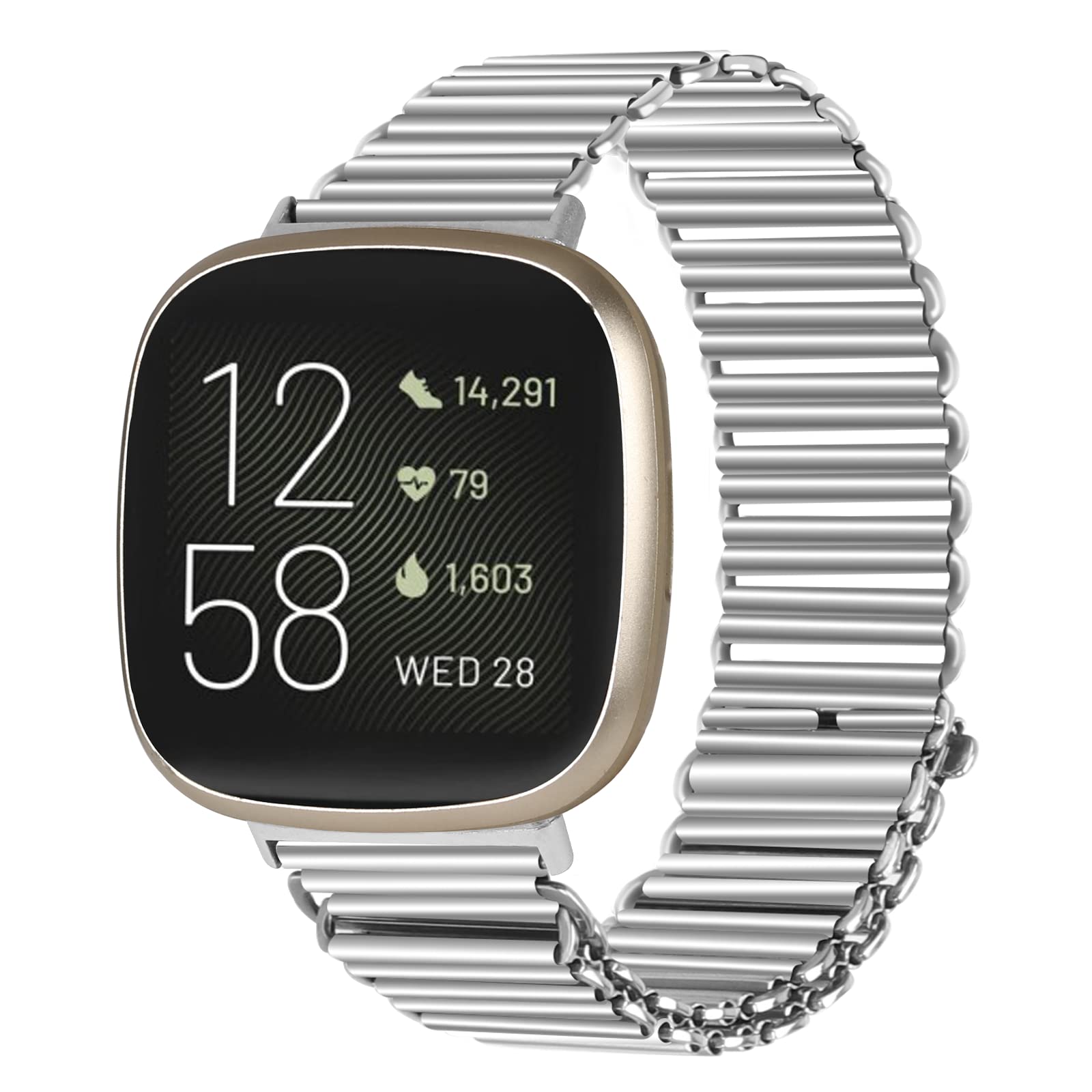 Gimuk Straps Compatible with Fitbit Versa 4 Strap for Women Men, Adjustable Stainless Steel Metal Wristband Sport Replacement Strap Band Bracelet for Fitbit Versa 4/Sense 2/Versa 3/Sense (Silver)