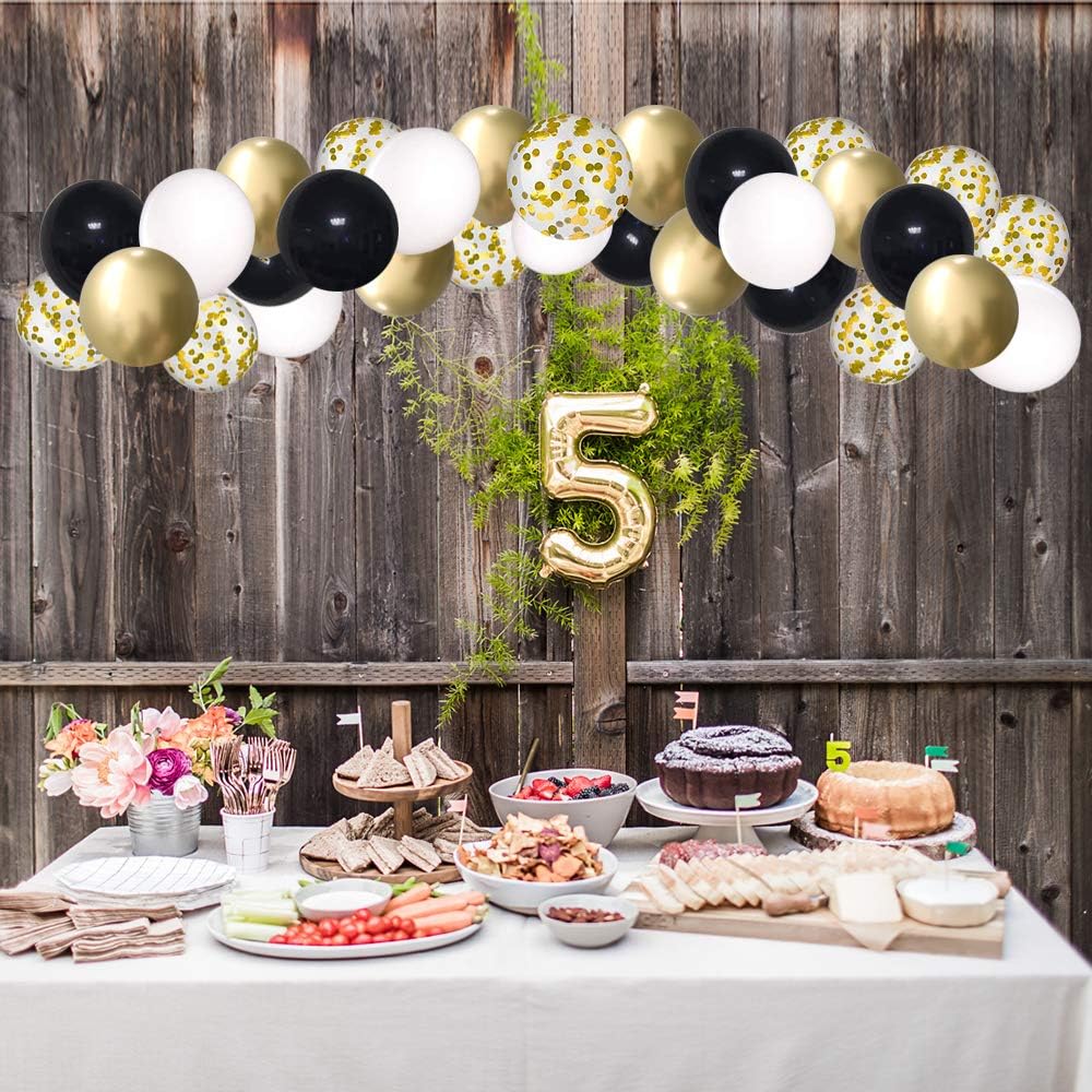 Black and Gold Confetti Balloons, 50 Pack 12inch White Latex Party Balloon Set with Gold Ribbon for Graduation Wedding Birthday Baby Shower Decorations: Health & Personal Care