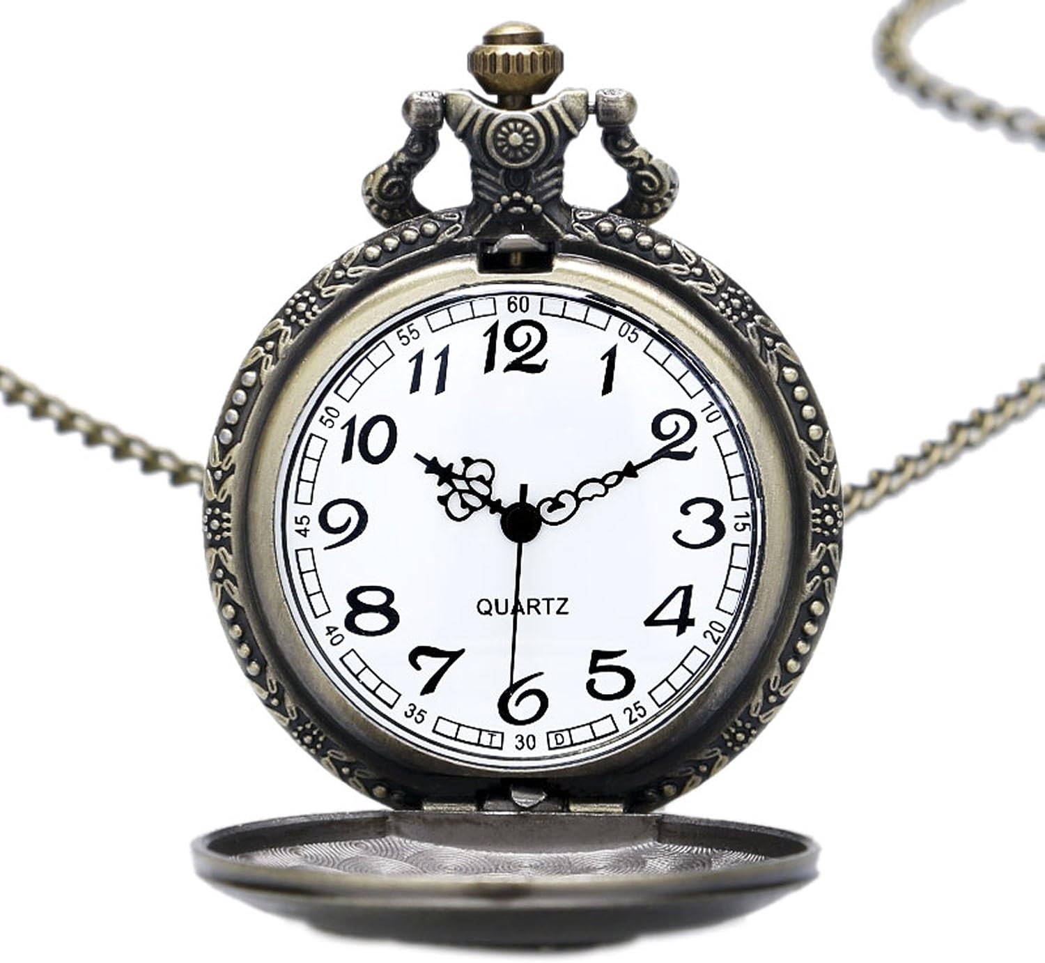 Fishing/Angling Themed Bronze 3D Effect Quartz Pocket Watch Necklace - On 32" Inch / 80cm Chain - Image 5