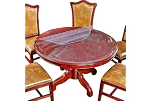 BIGHALA Thick Round Furniture Table Protector Clear Plastic Tablecloth Wipeable Water Heat Dust Resistant Desk Top Cover PVC Vinyl Round Coffee Dining Banquet Dinner Buffet Tabletop Protective Pad Mat 46" Dia