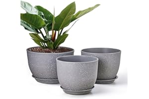 Gardrium Plant Flower Pots 12/10/9 inch Set of 3, Plastic Planters with Drainage Hole for Indoor Outdoor Garden, Speckled Grey