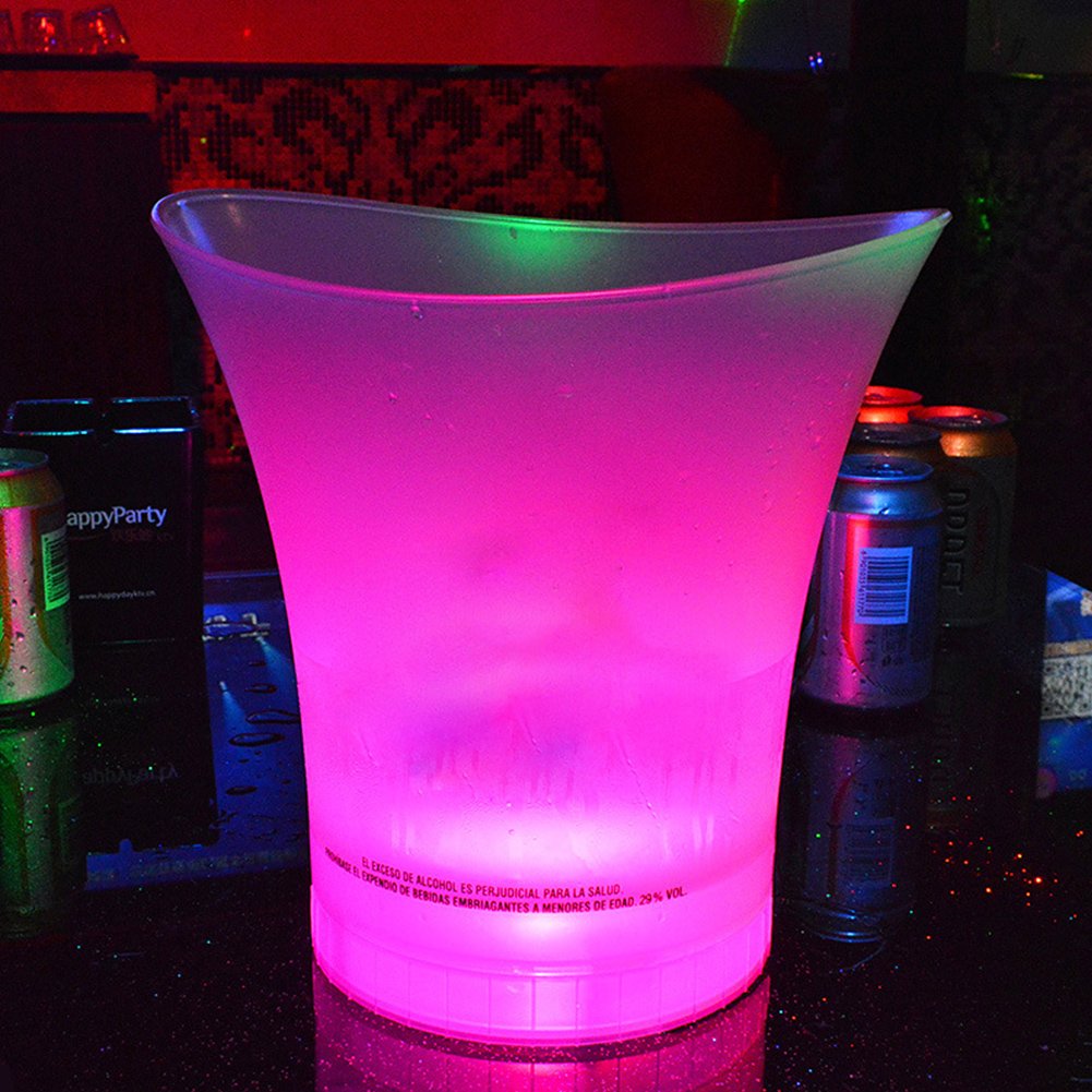 LED Ice Bucket 7 Colours Gradient Changing Luminous Plastic Champagne Wine Drinks Cooler Bucket, 5L Beer Wine Ice Bucket for KTV Clubs Bar Home Wedding Party(5L)