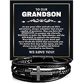 KOLSTRAW To My Grandson Bracelet Cross, Birthday Graduation Christmas Gift Bracelets Jewelry For Men From Grandparent With Heartfelt Message & Elegant Box
