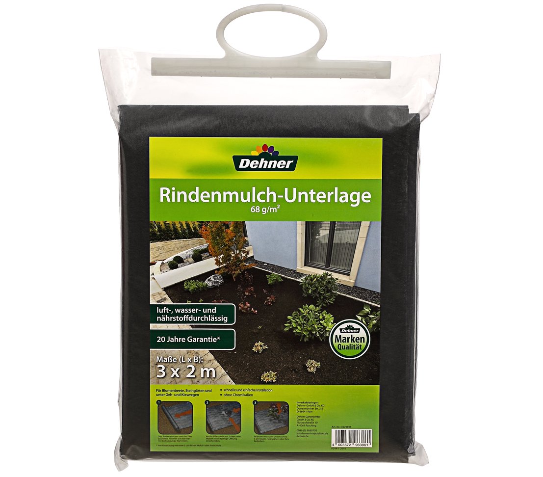 Dehner Landscape Fabric for bark Mulch 3 x 2m roll, Fleece, Black.