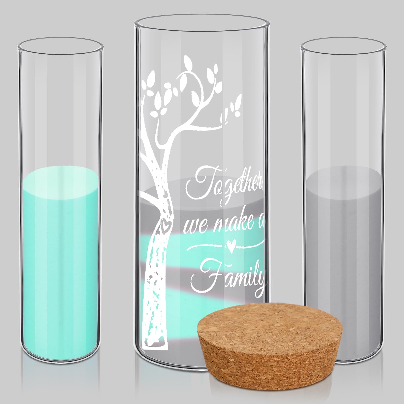 Photo 1 of Irenare Unity Sand for Wedding Ceremony Set, Include Vase, Sand, Cork Stopper for Weddings Engagement Anniversary(Gray and Blue,Tree)