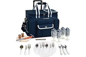 Picnic at Ascot- Original Insulated Picnic Cooler on Wheels with Service for 4- Designed & Assembled in The USA