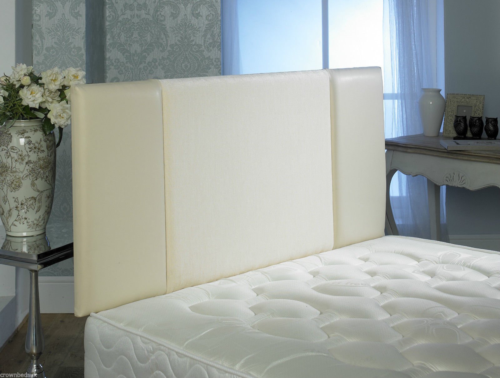 CROWNBEDSUK QUALITY OSLO FAUX LEATHER & CHENILLE HEADBOARD IN 2ft6,3ft,4ft,4ft6,5ft,6ft (6FT SUPER KINGSIZE, Cream)