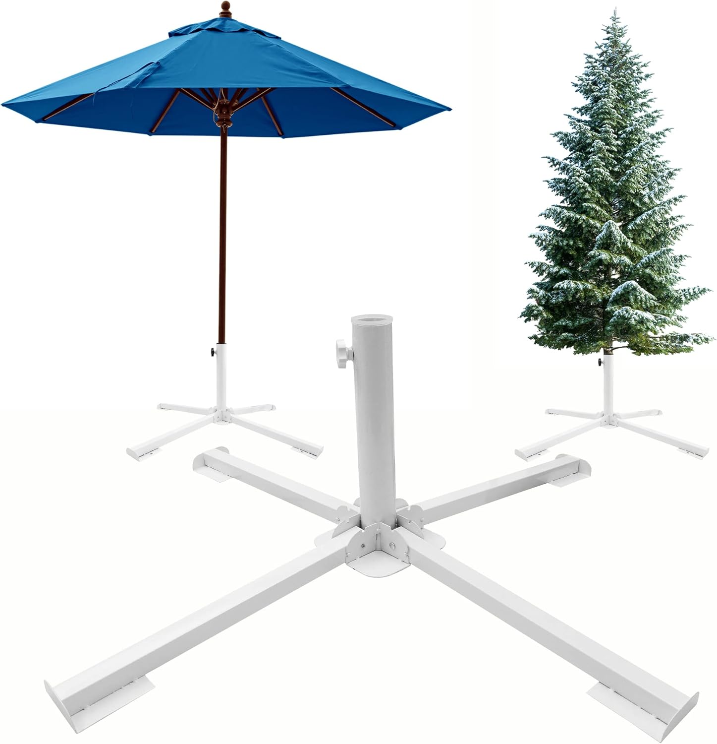 Tree Stands - WooWill Artificial Christmas Tree Stand Fit 6-10 Feet Fake Christmas Tree 1.55-1.67 Inch Tree Pole Beach Portable Umbrella Stand Iron Rustproof, White