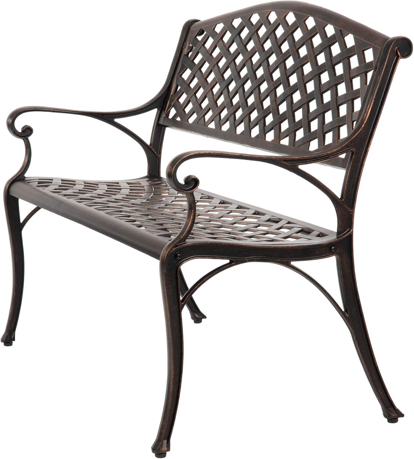 Patio Sense Cast Aluminum Patio Bench | Antique Bronze Finish | Heavy Duty Rust Free Metal Construction | Lightweight | Easy Assembly | For Front Porch, Backyard, Lawn, Garden, Pool, Deck : Outdoor Benches : Garden & Outdoor