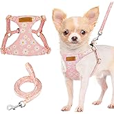 Lukovee Puppy Harness and Leash Set, No Pull Lightweight Soft Suede Adjustable Pet Harness Vest with Snap Buckle for Puppy Small and Medium Size Dog (Pink-XXS)