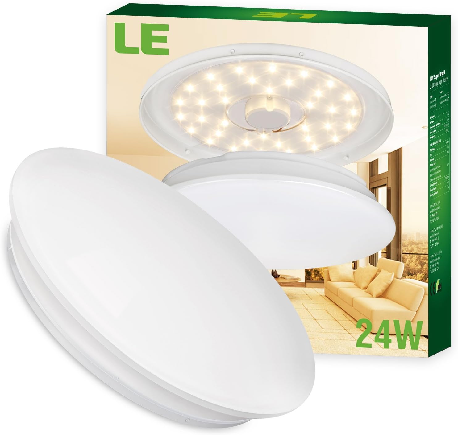LE® 24W 16Inch 3000K LED Ceiling Lights, 180W Incandescent (50W Fluorescent) Bulbs Equivalent