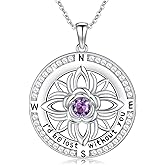 Brisskaari Compass Necklace for Wife 925 Sterling Silver I'd Be Lost without You Compass Pendant Necklace with Birthstone Valentine's Day Jewelry Gifts for Women