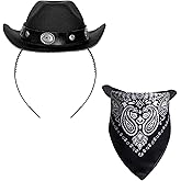 Haakong Cowboy Hat Headband Cowgirl Mini Hat Headbands with Bandana for Women Halloween Birthday Party Favor