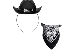 Haakong Cowboy Hat Cowgirl Mini Hat Headband with Bandana for Women Girls Halloween Birthday Party
