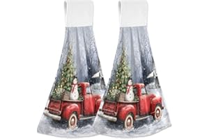 Boccsty Winter Red Truck Hanging Hand Towels 2 Pieces Snowflake Christmas Tree Kitchen Towel for Farmhouse Housewarming Tabletop Home