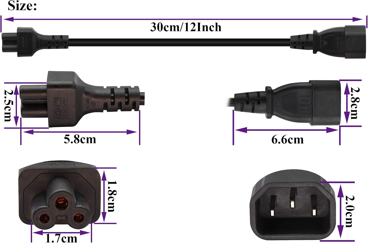 AAOTOKK (2 Pack) C14 to C5 AC Cable - Image 3