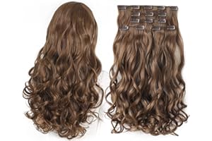 HSPJHTM Brown Hair Extensions 18" Wave Clip on Hair Extensions for Women Halloween hair extention Synthetic 5PCS Length Wavy 