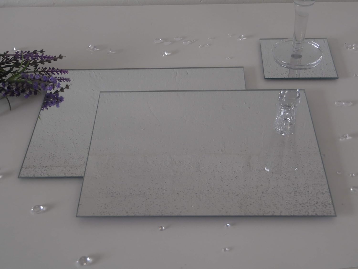 Annibells Set of 4 Mirrored Glass Silver Glitter Placemats and Coaster