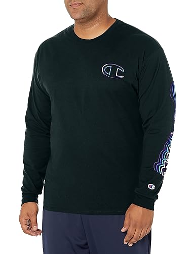 Champion Men's Classic Long Sleeve Tee, Black Gel Script, X-Large