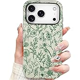 SOKAD Magnetic Sage Floral Phone Case for iPhone 17 Pro, Vintage Green Flower Pattern Compatible with Magsafe Matte Protective Case Cover with Screen Protector for Girls Women