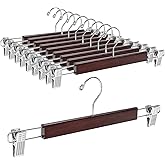 Amber Home 10 Pack 14.17" Solid Walnut Wooden Pant Skirt Hangers, Bottom Hangers for Slacks Trousers Jeans with 2-Adjustable Anti-Rust Clips (Walnut, 10 Pack)