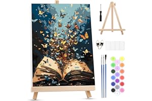 MXJSUA Butterflies Book Paint by Numbers Kit with Frame for Adults, Easy Beginners Paint by Number on Canvas with Easel, Acry