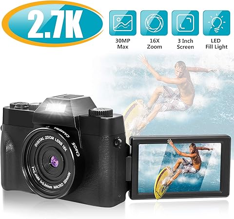 Amazon Nycetek デジタルカメラ Vlogカメラ ビデオカメラ Youtube用 30mp Ultra Hd 2 7k 3 0インチ 180度回転 自撮り フラッシュライト 16倍 デジタルズーム 集まり 旅行 自撮り 結婚式 デジタルカメラ 通販