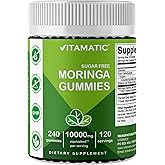 Vitamatic Sugar Free Moringa Gummies - 50:1 Extract 200 mg - Complete Green Superfood - 240 Pectin Based Gummies
