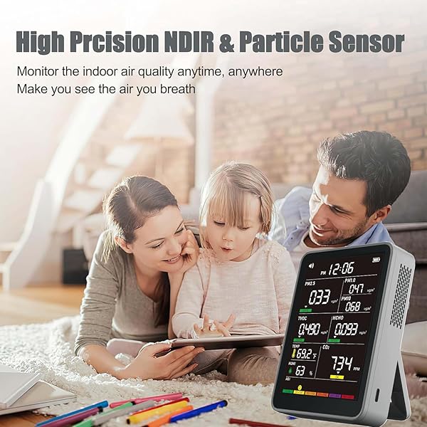 PROFESSIONAL INDOOR AIR QUALITY MONITOR WITH AQI ALARMS, PORTABLE REAL-TIME DETECTOR FOR HOME CARS PLANTS AND PETS