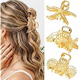 CAKURE Seashell Hair Clips Cute Gold Starfish Claw Clips Small Unique Hair Accessories for Women and Girls (Pack of 3)