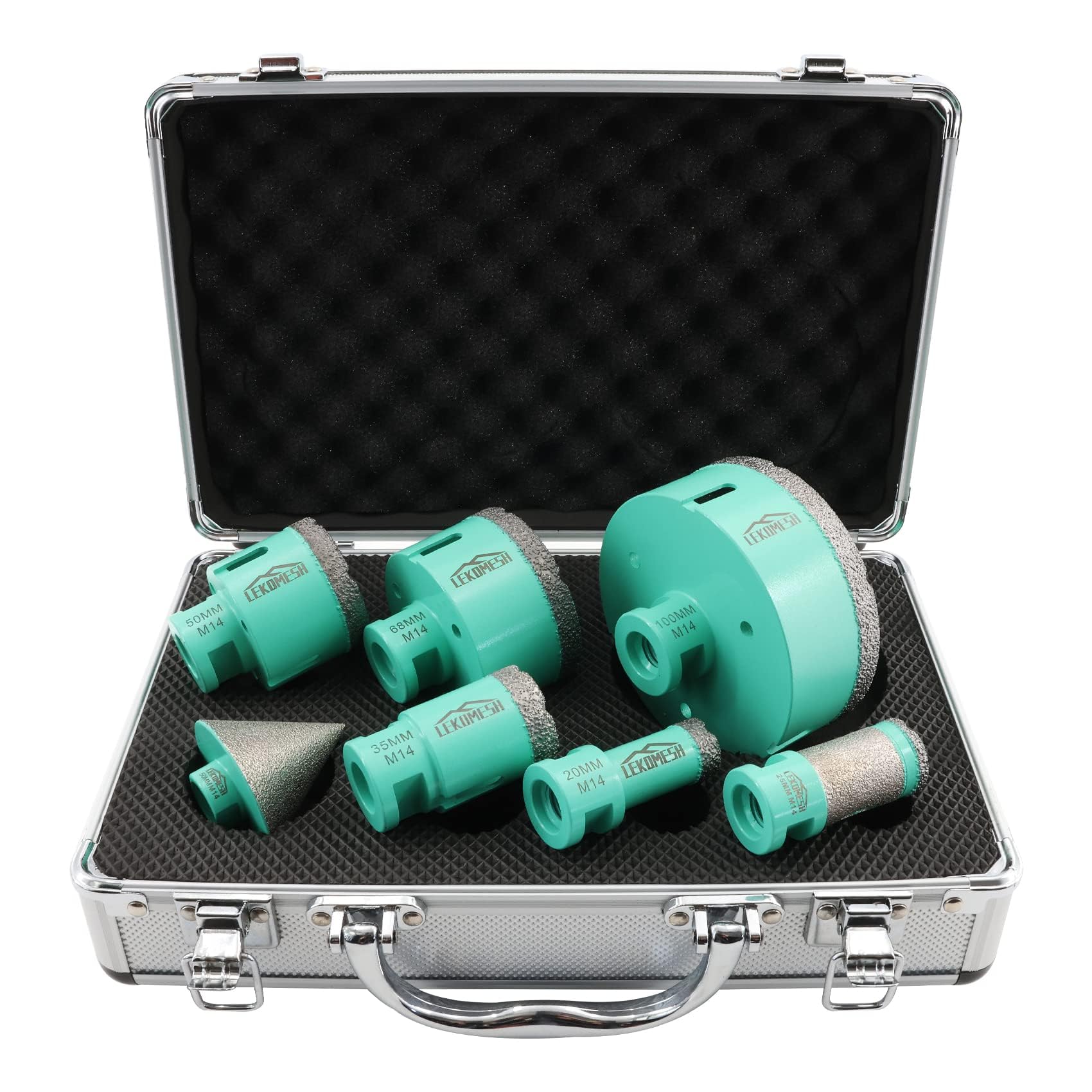 LEKOMESH Diamond Hole Cutters Set - 7pcs (20/35/50/68/100mm+25 Drilling Milling bit+50mm Chamfer Milling Bits) Tile Hole Saw Kit for Porcelain Tile Ceramic Granite Marble Masonry Stone — image 1