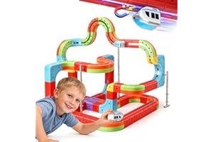 Hestiasko Electric Train Set, Magnetic 3D Flexible Race Track Building Toy, Modular Gravity-Defying 360° Track System, STEM E