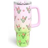 YOME 40 oz Flamingo Tumbler with Handle and Flip Straw for Women | Stainless Steel Insulated Water Bottle | Keeps Drinks Cold | Dishwasher Safe | Cupholder Friendly | Gift Gym Travel Yoga