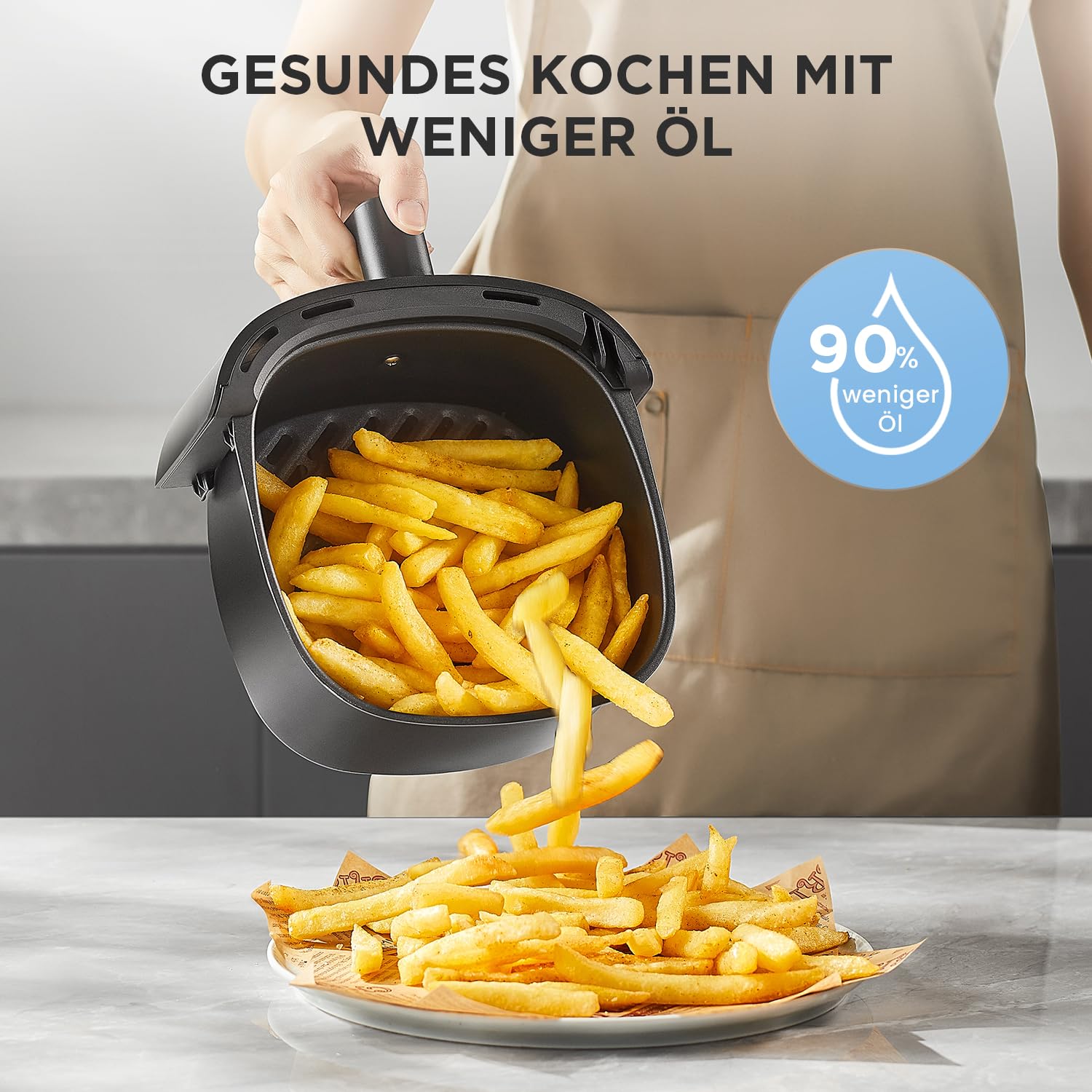 Midea Heißluftfritteuse 2L,1150W Airfryer, Frittieren ohne Öl, Heißluft Fritteusen, Automatische Abschaltfunktion, ölfrei, Leicht zu reinigen, BPA-frei, Schwarz 5