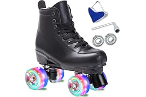 SCNUT Skates Women's Men's High Top Black PU Leather Classic Double Row Adjustable Outdoor Indoor Quad Skates and Roller Derby