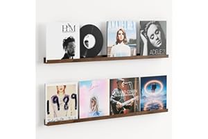 Heimera Vinyl Record Shelf Wall Mount 48 inch, Pack of 2 Picture Ledge Shelf Album Record Holder Display, Wood Floating Shelves for Wall Decor, Album Shelves, Kids Bookshelf, Magazine Rack, Walnut