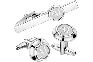 AMITER 26 Letters Tie Clip and Cufflinks for Men, Initial Tie Bar & Cuff Links Set Necktie Clip for Business, Wedding, Anniversary