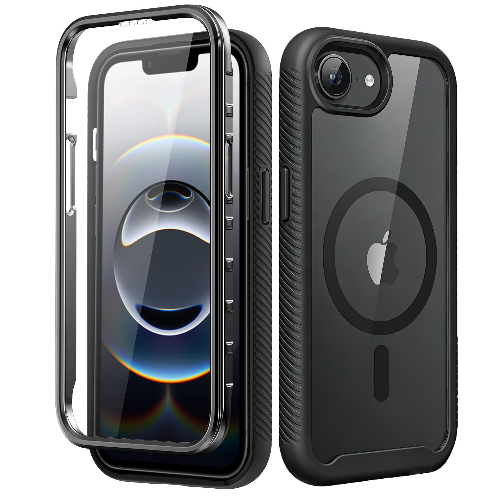 ALGORAM Magnetic for iPhone 16e Case with Built-in Sensitive Screen Protector, Full-Body Dual Front & Back Protective Phone Case [Compatible with MagSafe] Drop Proof 16 E Cover 6.1 Inch, Black