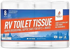 Amazon Com Firebelly Outfitters Rv Toilet Paper Septic Tank Safe 8 Rolls 2 Ply 500 Sheets Fast Dissolve Bath Tissue For Camping Marine Rv Holding Tanks Reduces Camper Sewer System Clogs Biodegradable Automotive