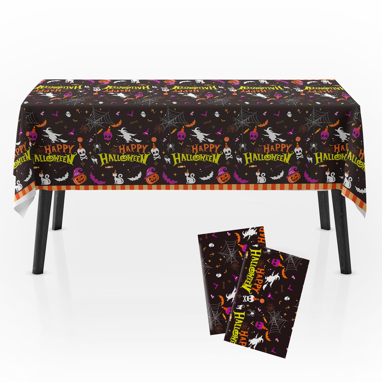 Photo 1 of ***DIRTY/UNKNOWN DAMAGES**** Zharkoo Halloween Tablecloth for Party 2Pack, 54" x 108" Plastic Table Cover with Pumpkin Ghost Cobweb, Happy Halloween Decorative Table Cloth for Dinner, Kids Theme Party Supplies